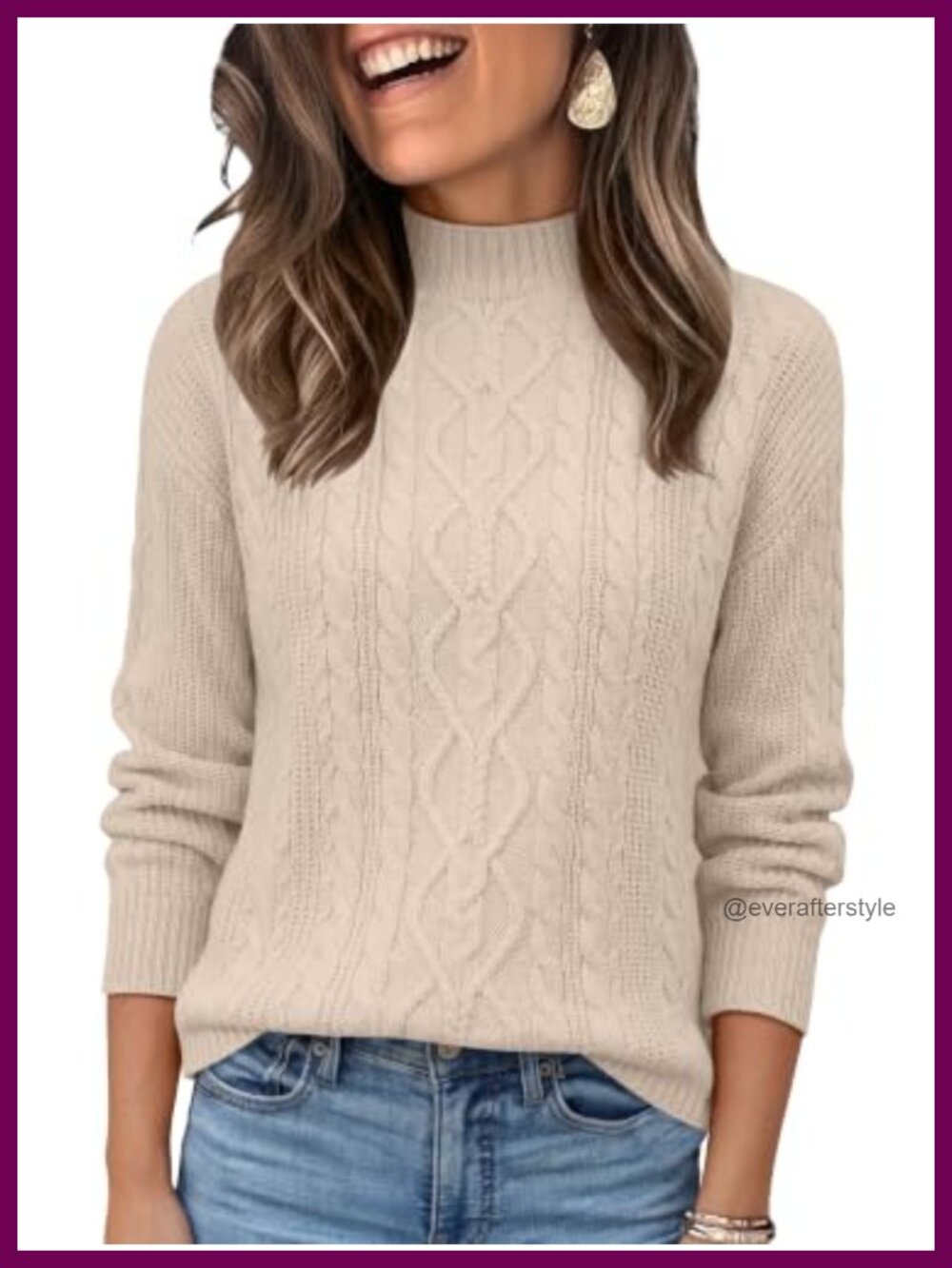 Cable Knit Mock Neck Long Sleeve Cropped Pullover Sweater